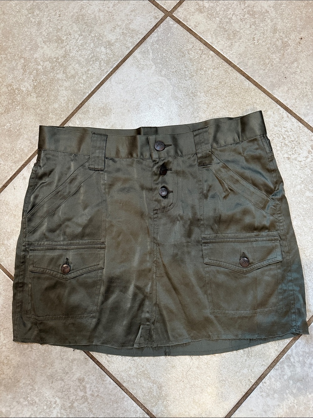 Y2K Joie Olive Green Silk Low Rise Cargo Micro Skirt 2 Army Military